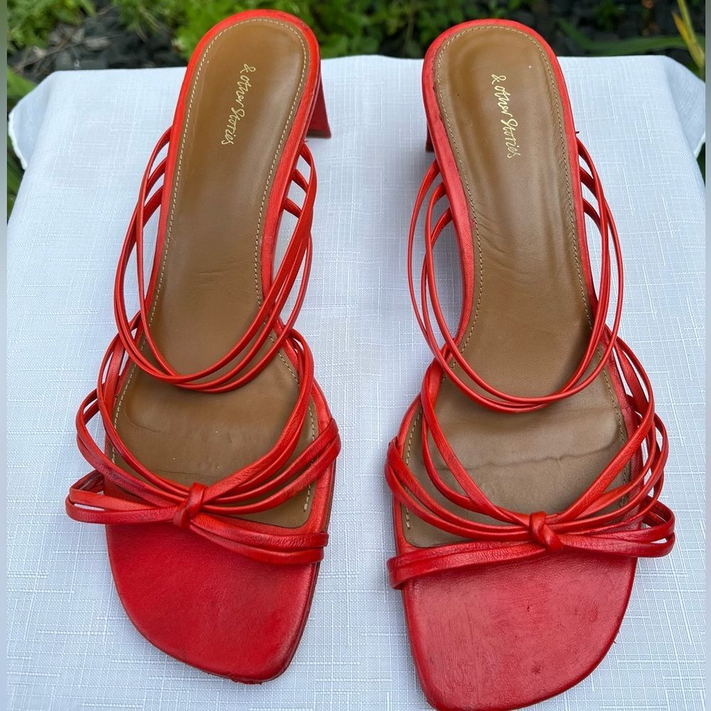 & Other Stories orange/red sandals, straps across the top, made in Spain, 38